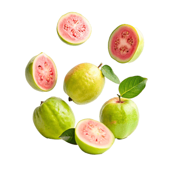 A Collection of Fresh Guavas Ready to Eat, Featuring Both Green and Pink Varieties png