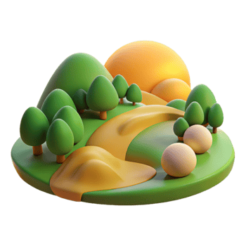 extraordinary artistic Cartoon 3D Landscape Illustration Green Hills professional png