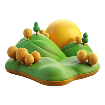 serene modern 3D Cartoon Hills Sunset Landscape professional png