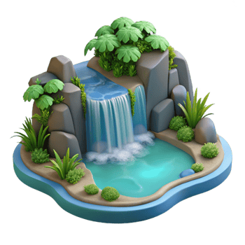 magnificent traditional 3D Waterfall Illustration Lush Oasis high quality png