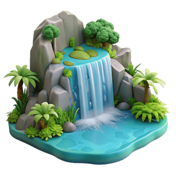 dramatic contemporary 3D Cartoon Waterfall Illustration high resolution png