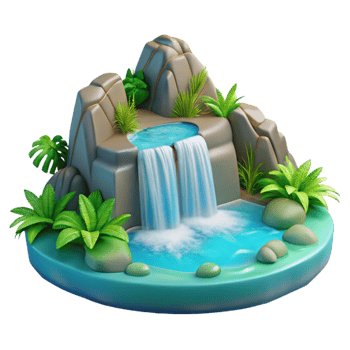 impressive creative 3D Waterfall Illustration Tropical Paradise authentic png