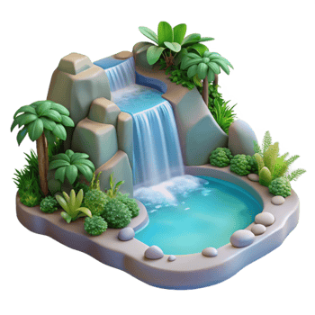 dramatic abstract 3D Render Tropical Waterfall Oasis authentic png