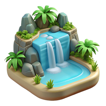 dramatic modern 3D Cartoon Waterfall Oasis Illustration high quality png