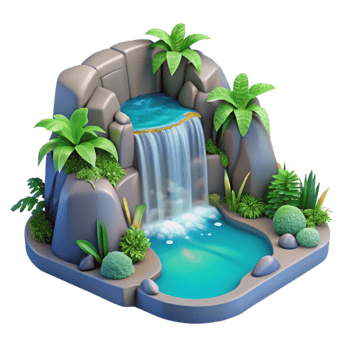 elegant traditional Tropical Waterfall 3D Illustration 4K png