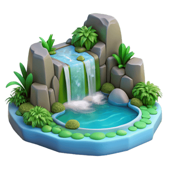 beautiful vintage 3D Cartoon Waterfall Illustration, Lush Tropical Oasis original png