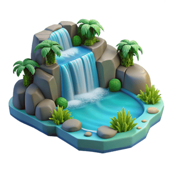 serene classic 3D Cartoon Waterfall Oasis Illustration high resolution png