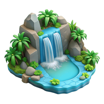 serene traditional Serene Waterfall 3D Illustration professional png