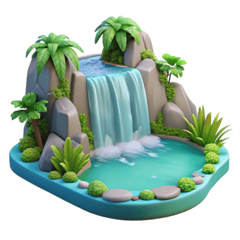 elegant artistic 3D Cartoon Waterfall Oasis Illustration original png