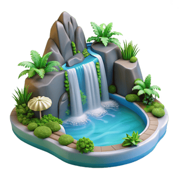 magnificent contemporary 3D Waterfall Pool Oasis Illustration original png