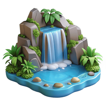 vibrant modern 3D Waterfall Illustration Lush Tropical Scene authentic png