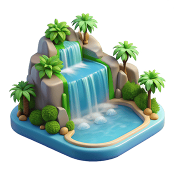 serene modern 3D Waterfall Illustration Lush Tropical Paradise 4K png