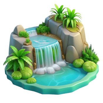 impressive minimalist 3D Cartoon Waterfall Illustration genuine png