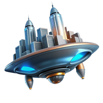 extraordinary abstract Flying City 3D Illustration authentic png