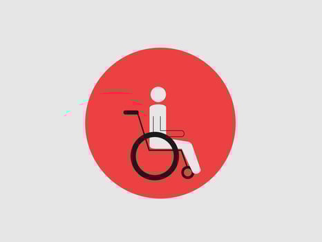 This is a flat illustration of a person in a wheelchair vector
