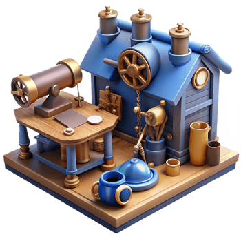 serene minimalist 3D Render of a Whimsical Workshop authentic png
