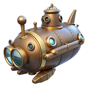 impressive traditional Steampunk Submarine 3D Render detailed png