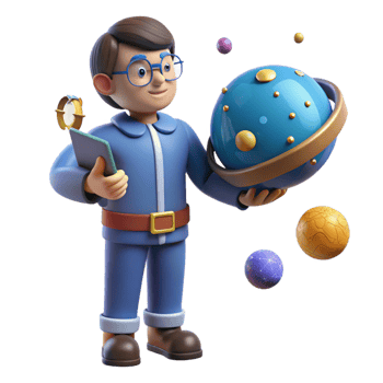 impressive rustic 3D Cartoon Boy Exploring Planets 4K png