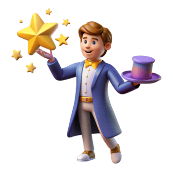 elegant contemporary 3D Cartoon Magician with Star Illustration exclusive png