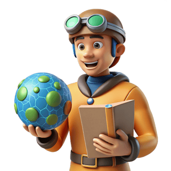 elegant vintage 3D Render of a Boy Explorer Holding a Planet and a Book 4K png
