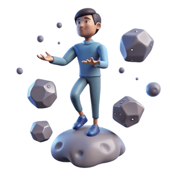 serene rustic 3D Cartoon Juggler on Asteroid authentic png