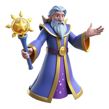 serene traditional 3D Render Wizard with Star Wand premium png