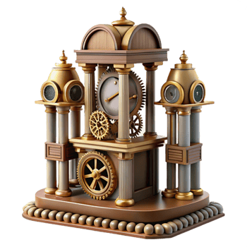 vibrant minimalist Ornate Steampunk Clock 3D Render original png