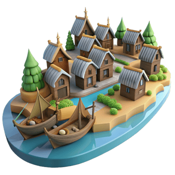 dramatic artistic 3D Cartoon Village Illustration exclusive png