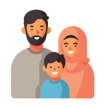 Illustration of a Muslim couple with their son in front of him vector