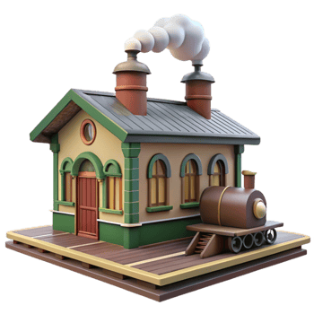 impressive contemporary Charming 3D Render Train Station Illustration high quality png