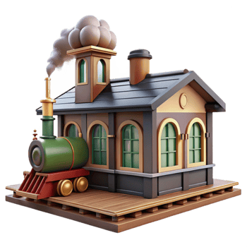 serene modern Charming 3D Render Train Station Illustration genuine png