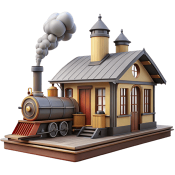 impressive rustic Charming 3D Train Station Illustration professional png