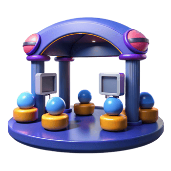 serene vintage 3D Render Futuristic Game Booth Illustration professional png
