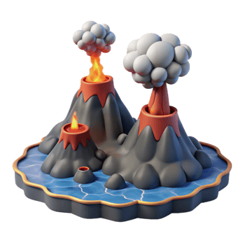 magnificent artistic Cartoon Volcano Island 3D Render detailed png