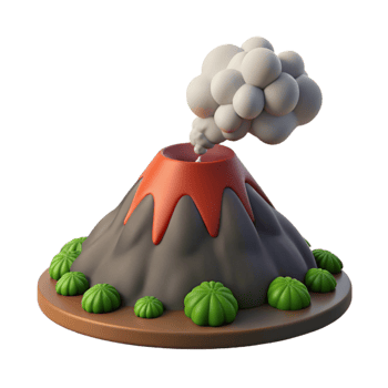 serene modern Cartoon Volcano 3D Render exclusive png