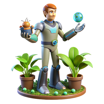 stunning abstract 3D Render Astronaut with Plants and Globe high resolution png