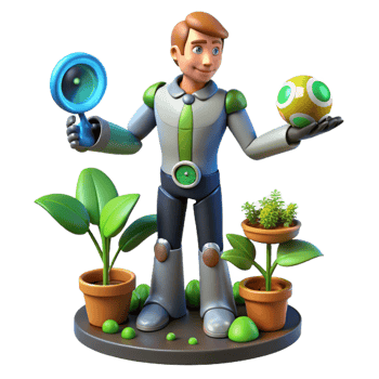 beautiful artistic 3D Cartoon Scientist Studying Plants premium png