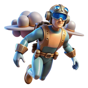 beautiful artistic 3D Illustration Retro Spaceman Flying 4K png