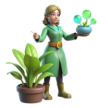 beautiful traditional 3D Cartoon Gardener Woman with Plants 4K png