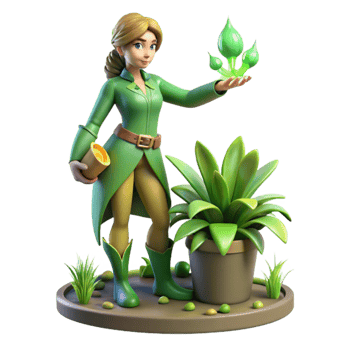impressive rustic 3D Render Fantasy Gardener Woman with Plants exclusive png