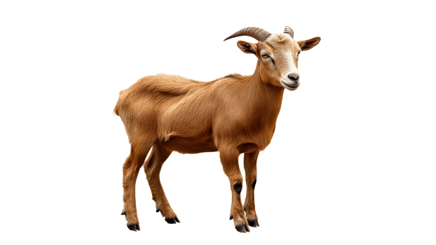 Brown goat standing calmly in a neutral setting png