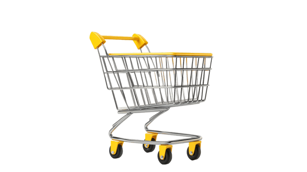 Yellow accented shopping cart in studio png