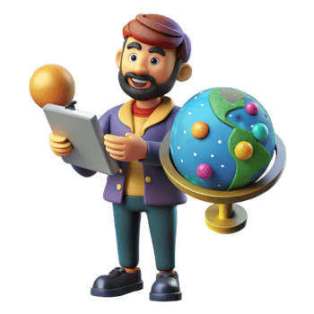 vibrant creative 3D Illustration of a Man Studying the Globe 4K png