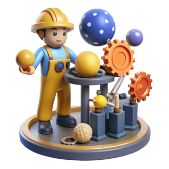 dramatic classic 3D Render of Worker and Planetary Gear System exclusive png
