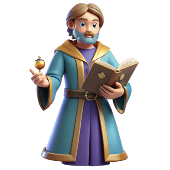 beautiful creative 3D Render Wizard with Book and Chalice high resolution png