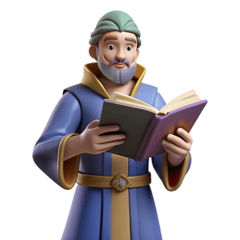 beautiful traditional Wise 3D Cartoon Wizard Reading Book professional png