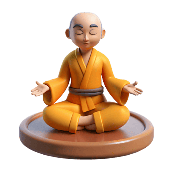 vibrant modern 3D Render Monk Meditation Cartoon detailed png
