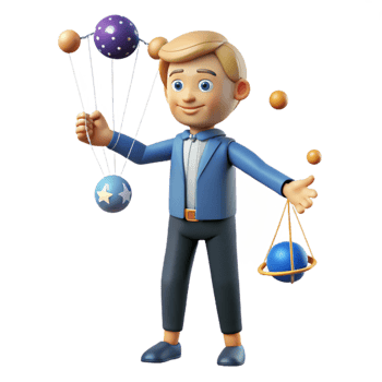 dramatic minimalist 3D Boy Juggling Colorful Balls Illustration genuine png