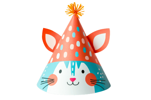Colorful party hat featuring a cute cat design png