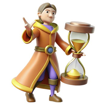 elegant modern 3D Cartoon Wizard with Hourglass genuine png